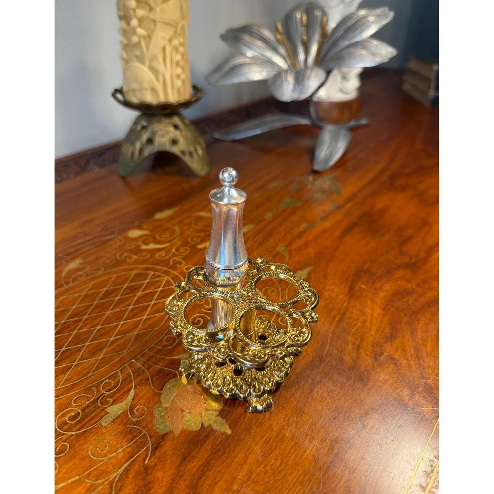 Vintage Gold Tone Lipstick Holder • Ornate Hollywood Regency Vanity Organizer